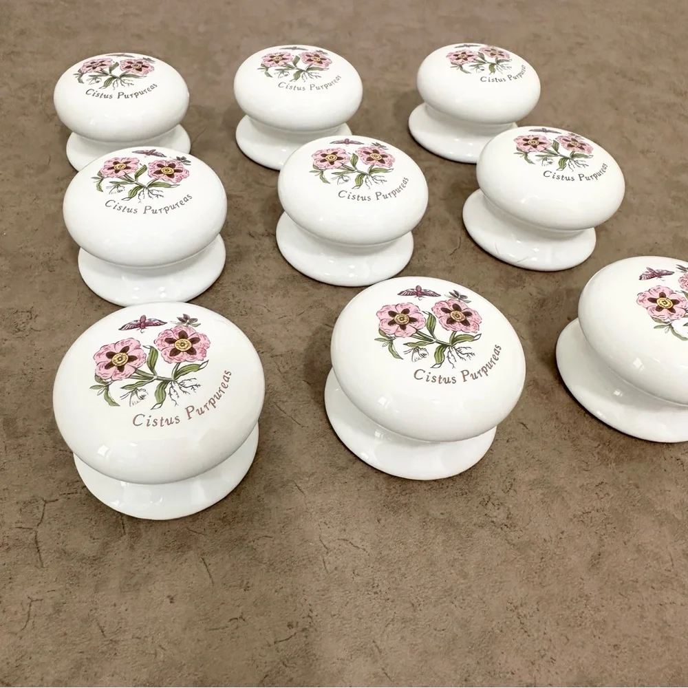 9 Ceramic Portmeirion Botanic Garden Dresser Knobs Pulls Cistus Purpureas flower